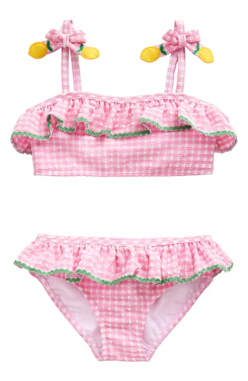 Mini Boden Kids' Frilly Seersucker Two-Piece Swimsuit Pink Gingham Lemons at Nordstrom,