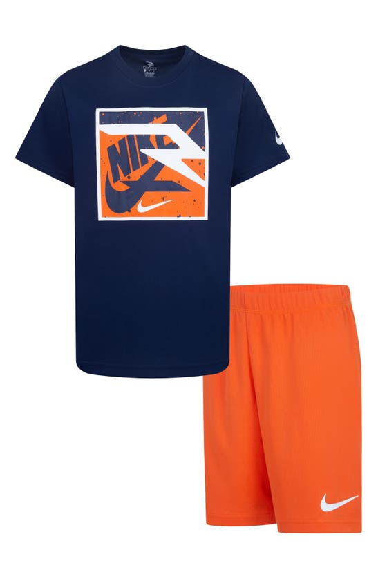 3 Brand Kids' Dri-fit T-shirt & Shorts Set In Midnight Navy