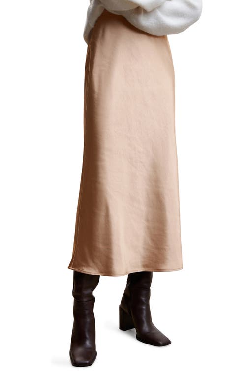 MANGO Satin Midi Skirt in Light Beige