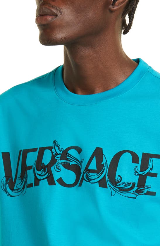VERSACE FLEUR EMBROIDERED LOGO GRAPHIC TEE