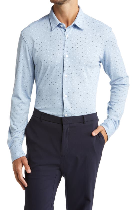 Hugo Boss Roan Slim Fit Geo Stretch Nylon Button-up Shirt In Light Blue
