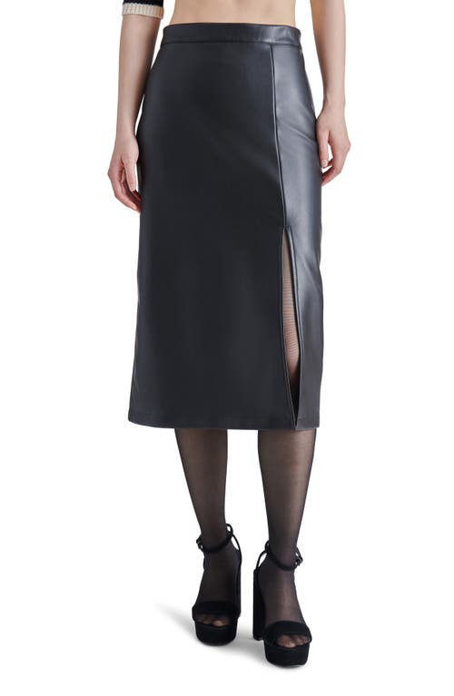 Amarilla Faux Leather Midi Skirt in Black