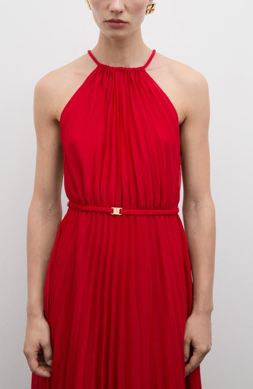 Mango Belt Pleated Dress Red In Red
