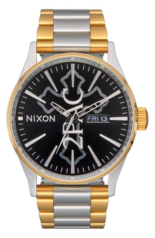 Shop Nixon X 2pac Sentry Bracelet Watch, 42mm In Gold/silver/black