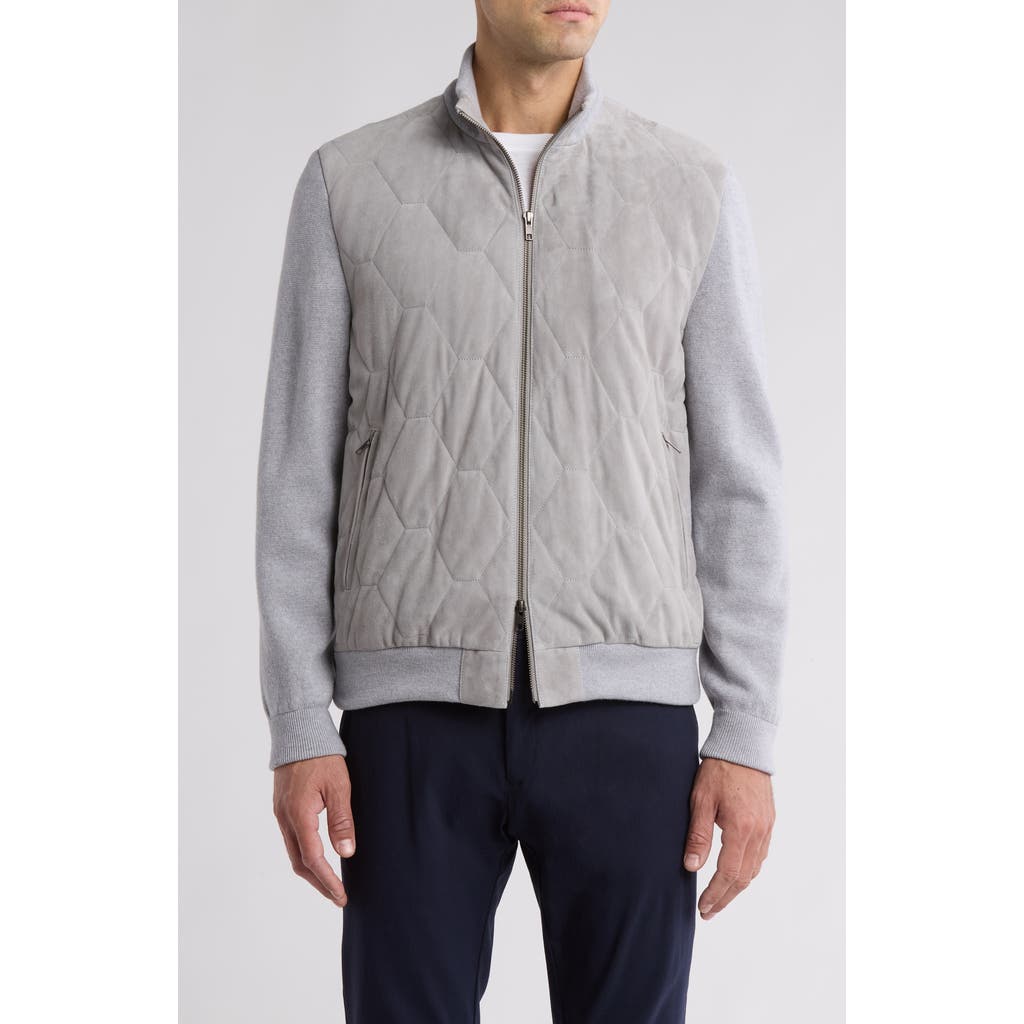 Bugatchi Suede Front Wool Sweater Jacket In Soy