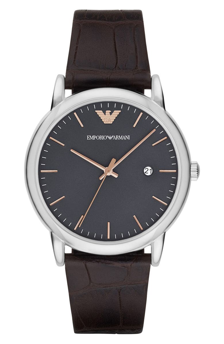 Emporio Armani Leather Strap Watch, 43mm | Nordstrom