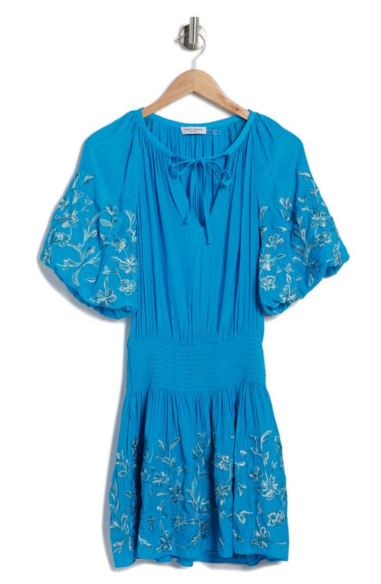 Shop Ramy Brook Keanu Embroidered Floral Dress In Atlantic Blue