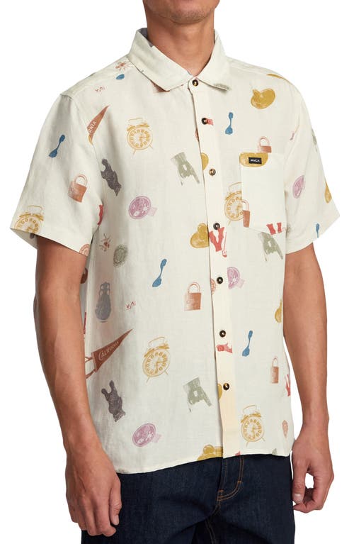 Rvca Artifacts Short Sleeve Linen Blend Button-up Shirt In Natural