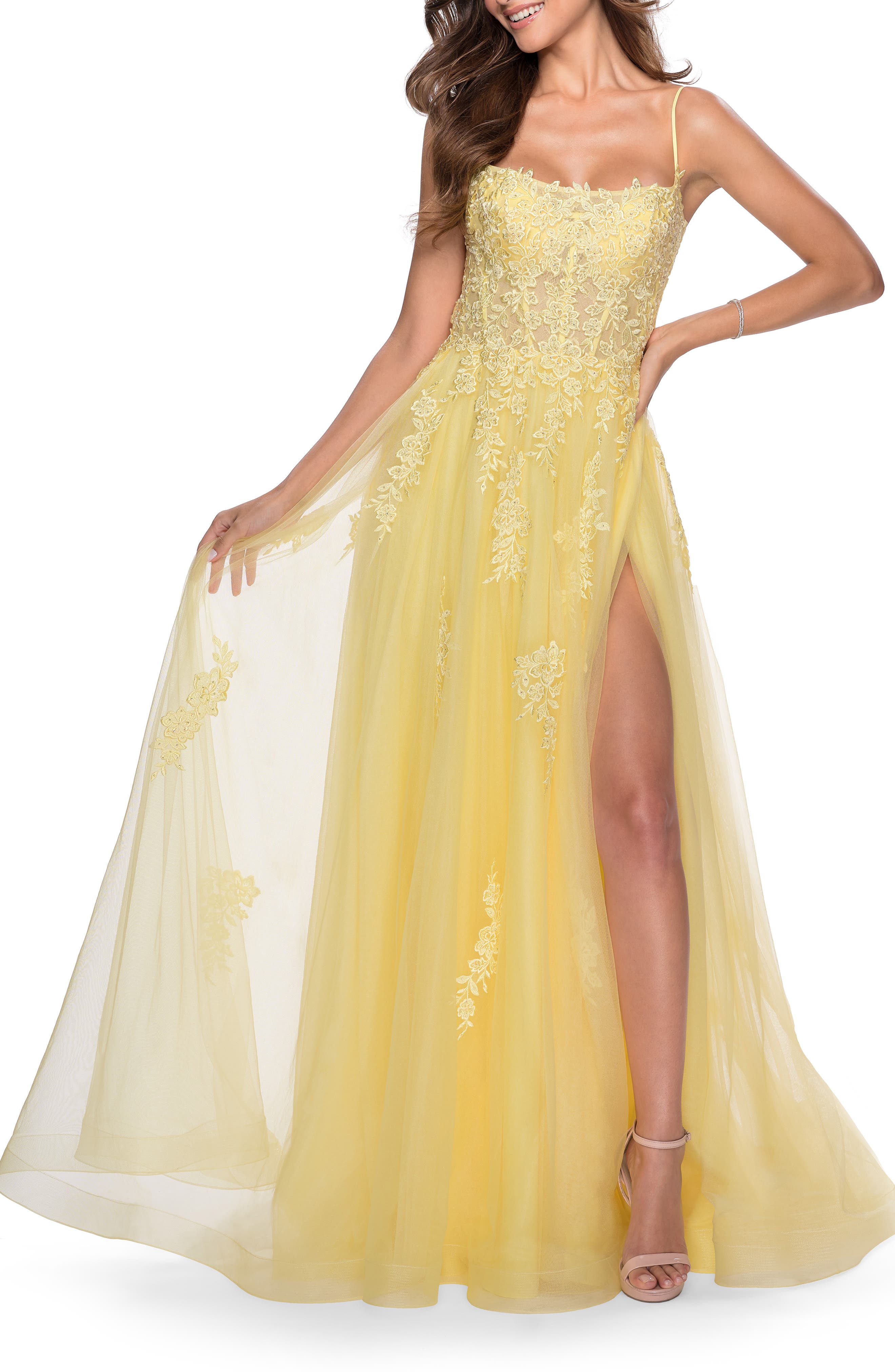 La femme floral embroidered tulle gown Clearance