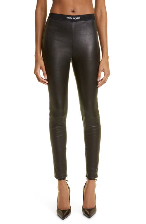 TOM FORD Lambskin Leather Ankle Zip Leggings in Black at Nordstrom, Size 2 Us