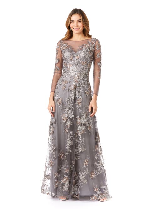 Shop Lara New York Long Flutter Sleeves Beaded Dress In Grey