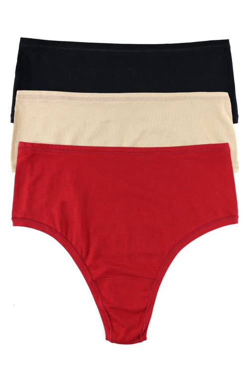 Hanky Panky Playstretch™ Natural Rise Thong 3 Pack In Black/chai/cayenne