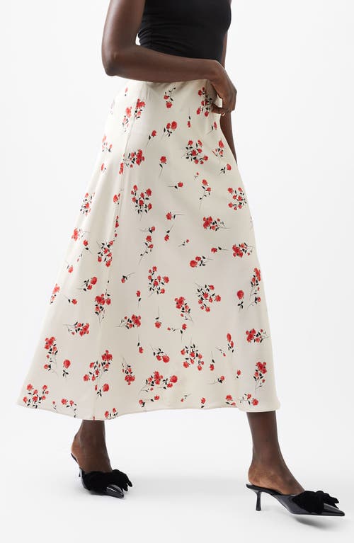 French Connection Floramour Ennis Satin Maxi Skirt In Classic Cream Multi In Classic Cream Multi