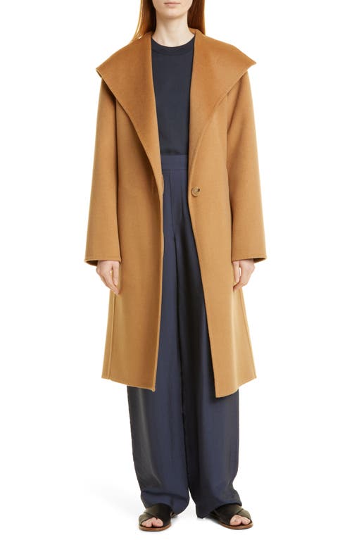 Vince Drape Neck Hooded Wool & Cashmere Coat In Brown