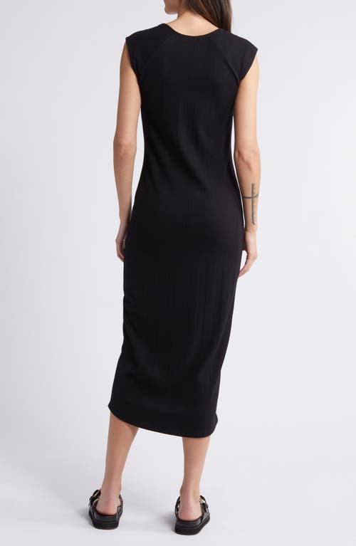 Shop Treasure & Bond Rib Square Neck Midi Dress In Black