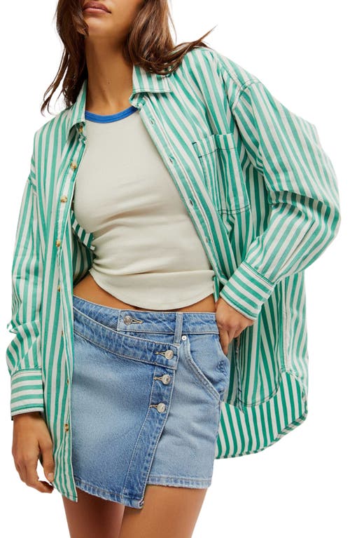 Freddie Stripe Oversize Button-Up Shirt in French Green Combo