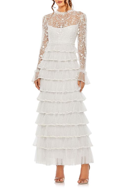 Ieena for Mac Duggal Embroidered Long Sleeve Ruffle Cocktail Dress Pearl at Nordstrom,