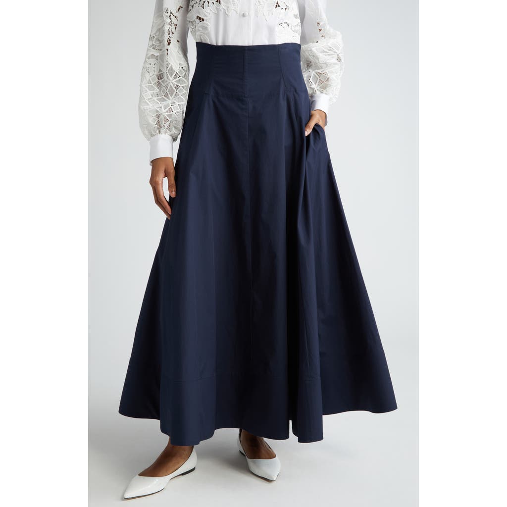 Lela Rose High Waist Stretch Cotton A-line Skirt In Navy