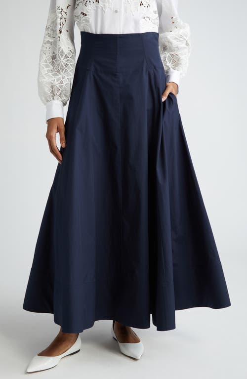 High Waist Stretch Cotton A-Line Skirt in Navy