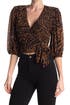 Thumbnail image number 1 of GANNI Tiger Printed Puff Sleeve Mesh Wrap Top