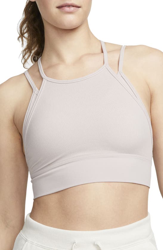 Nike Women's Indy Strappy Light-support Padded Ribbed Longline Sports Bra In Brown