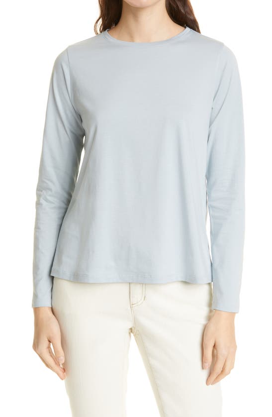 Eileen Fisher Organic Cotton Long Sleeve Funnel Neck T-shirt In Frost