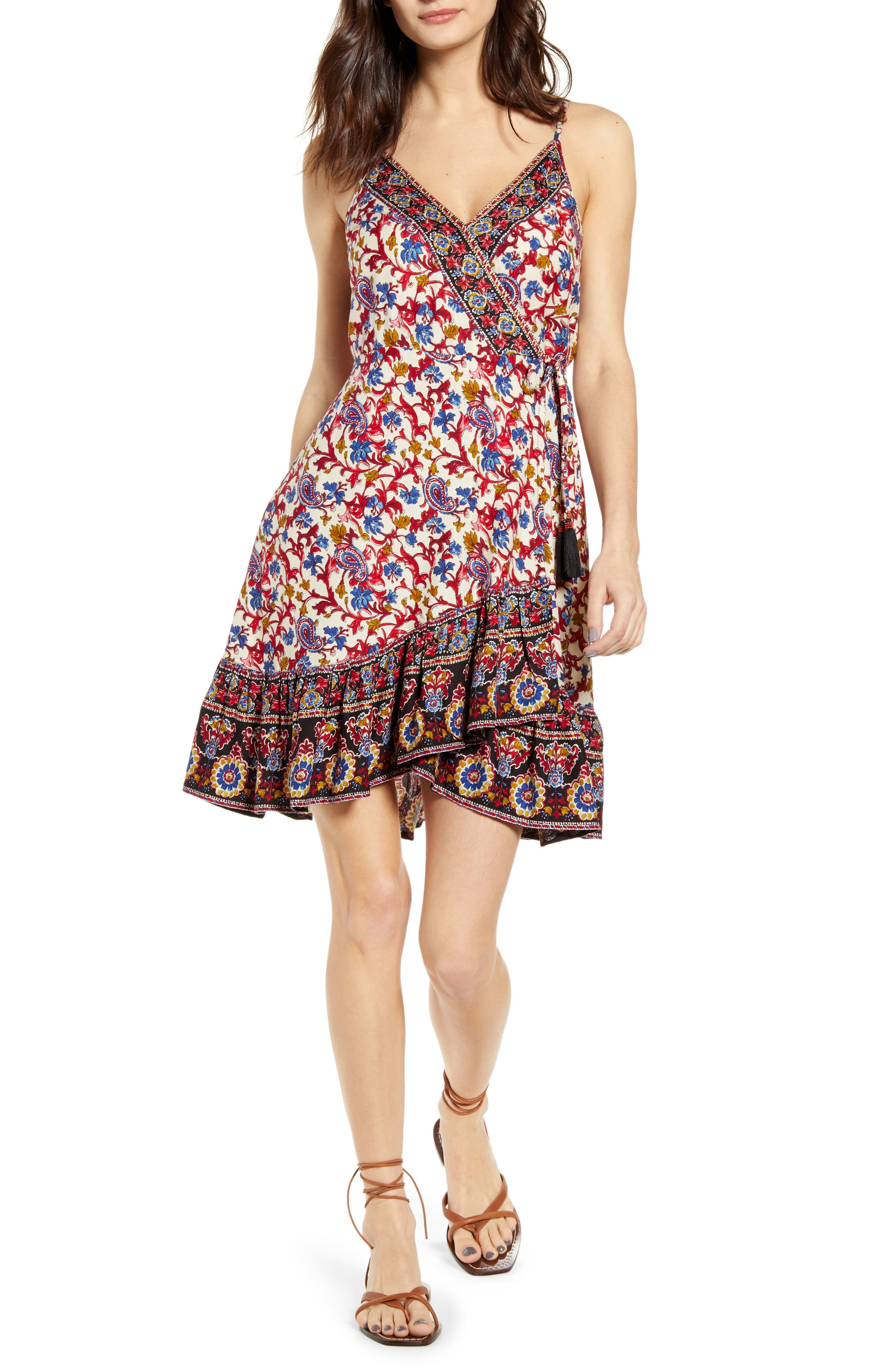 Band Of Gypsies Joplin Mixed Print Minidress, Beige