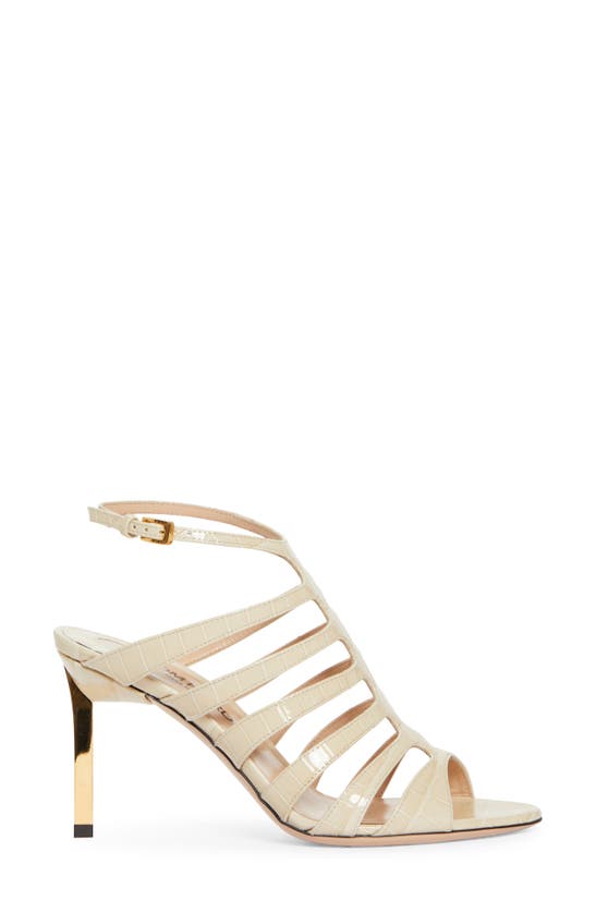 Shop Tom Ford Croc Embossed Cage Sandal In Ivory