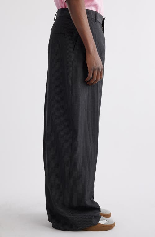 Shop Acne Studios Pinstripe Wide Leg Trousers In Anthracite Grey