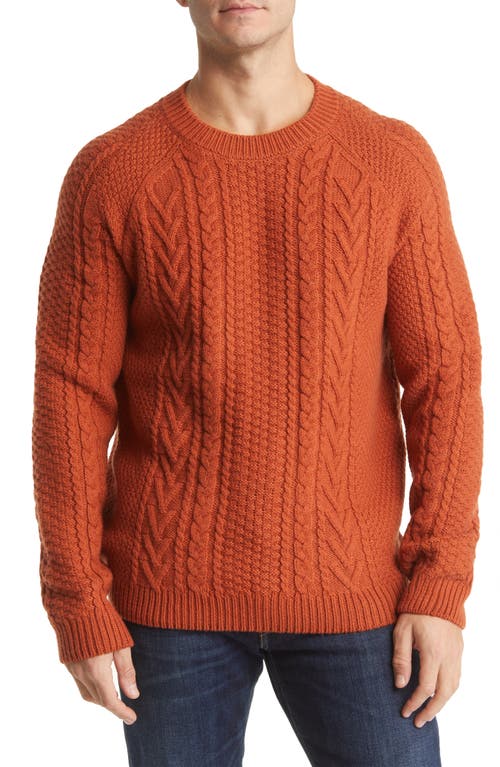Schott NYC Heavyweight Wool Cable Fisherman Sweater in Rust