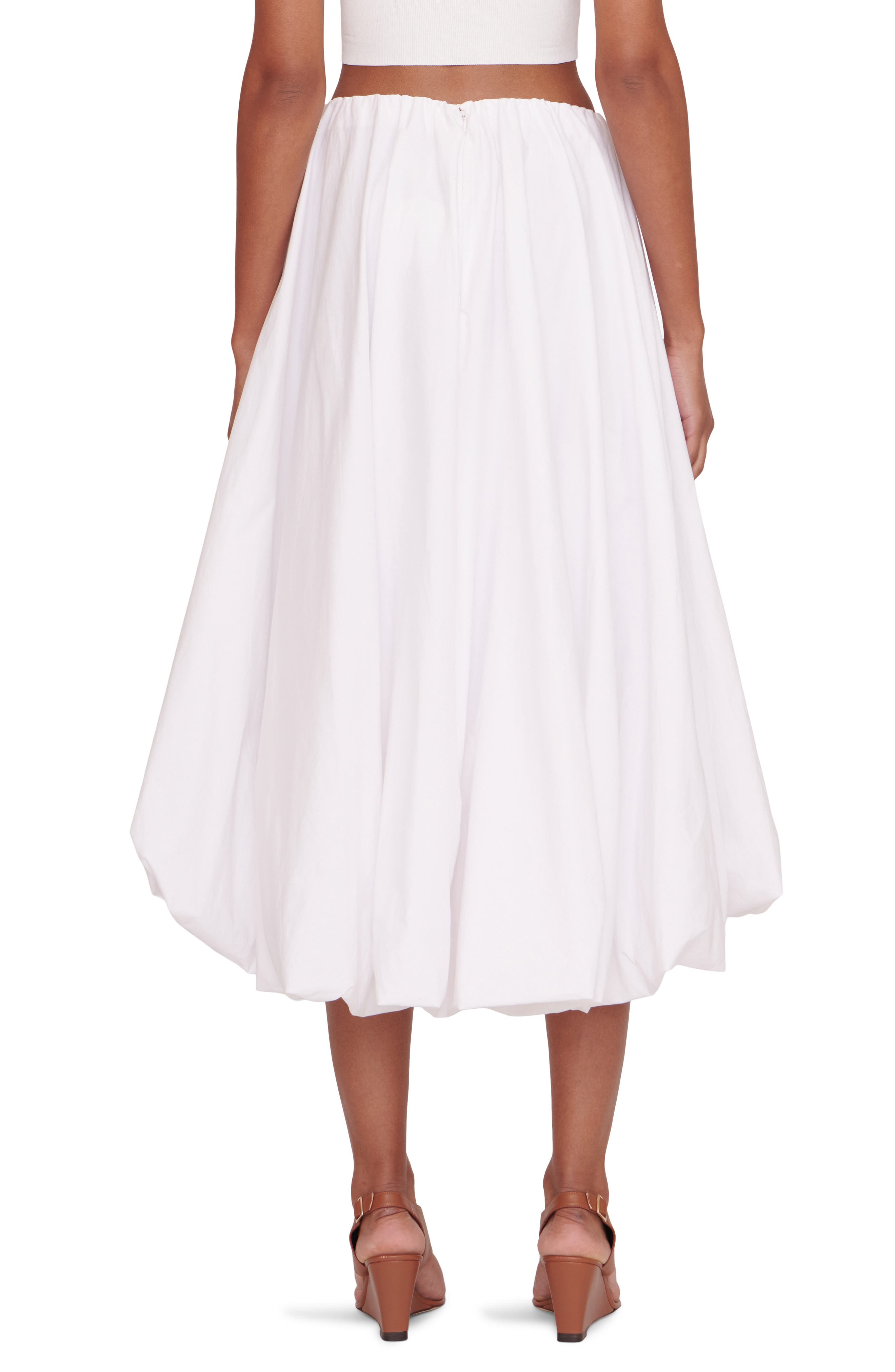 STAUD Mariposa Stretch Cotton Petal Hem Skirt in White | Smart Closet