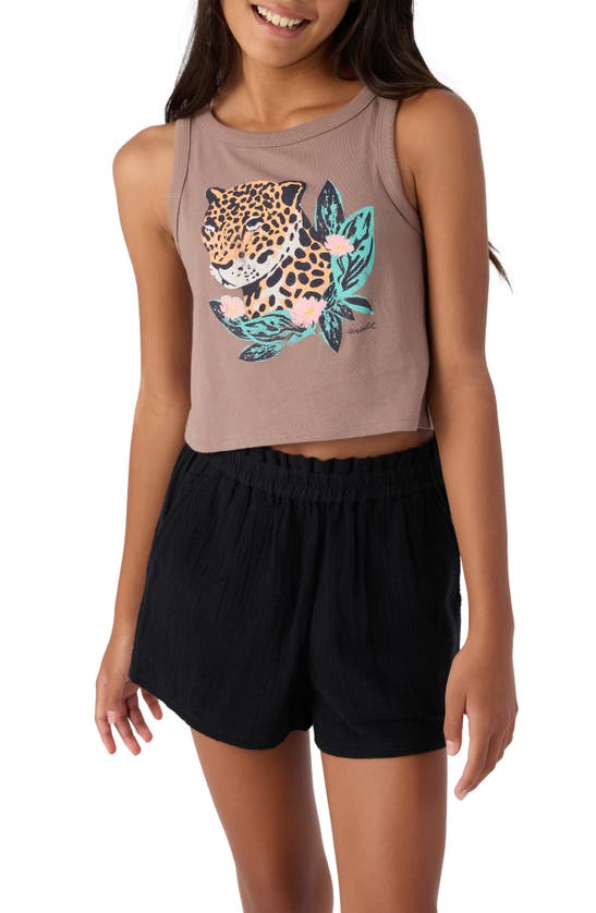 O'neill Kids' Cheetah Cotton Crop Graphic Tank In Deep Taupe