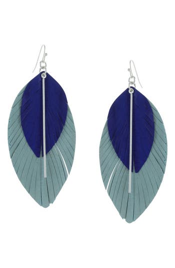 Olivia Welles Kaia Fringed Leather Earrings In Blue