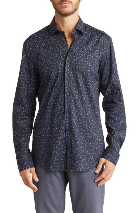Ditsy Stretch Button-Up Shirt