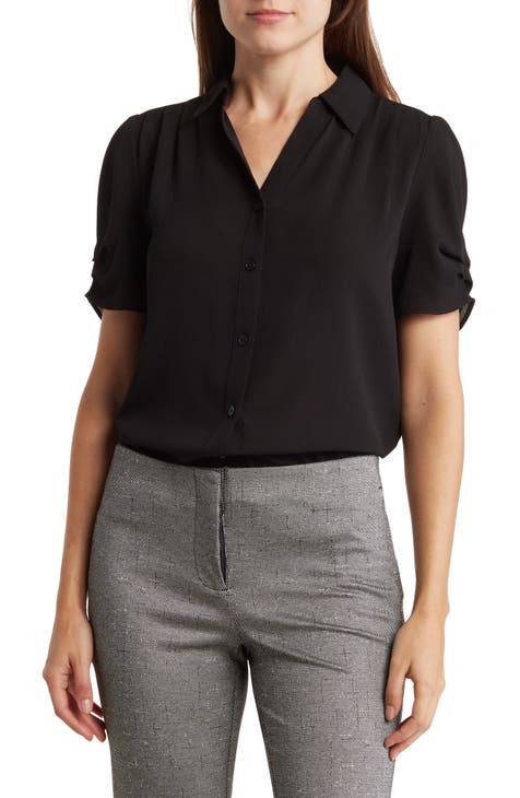 Women Casual Top Square Neck Short Sleeve Button Slit Print T Shirt Short  Sleeve Tops for Women Summer Black