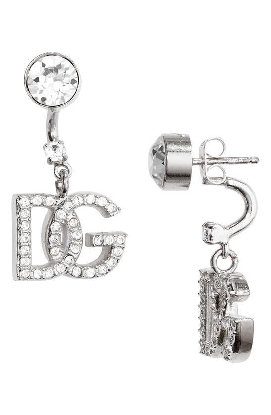 Dolce & Gabbana Dg Crystal Logo Drop Back Earrings In Silver