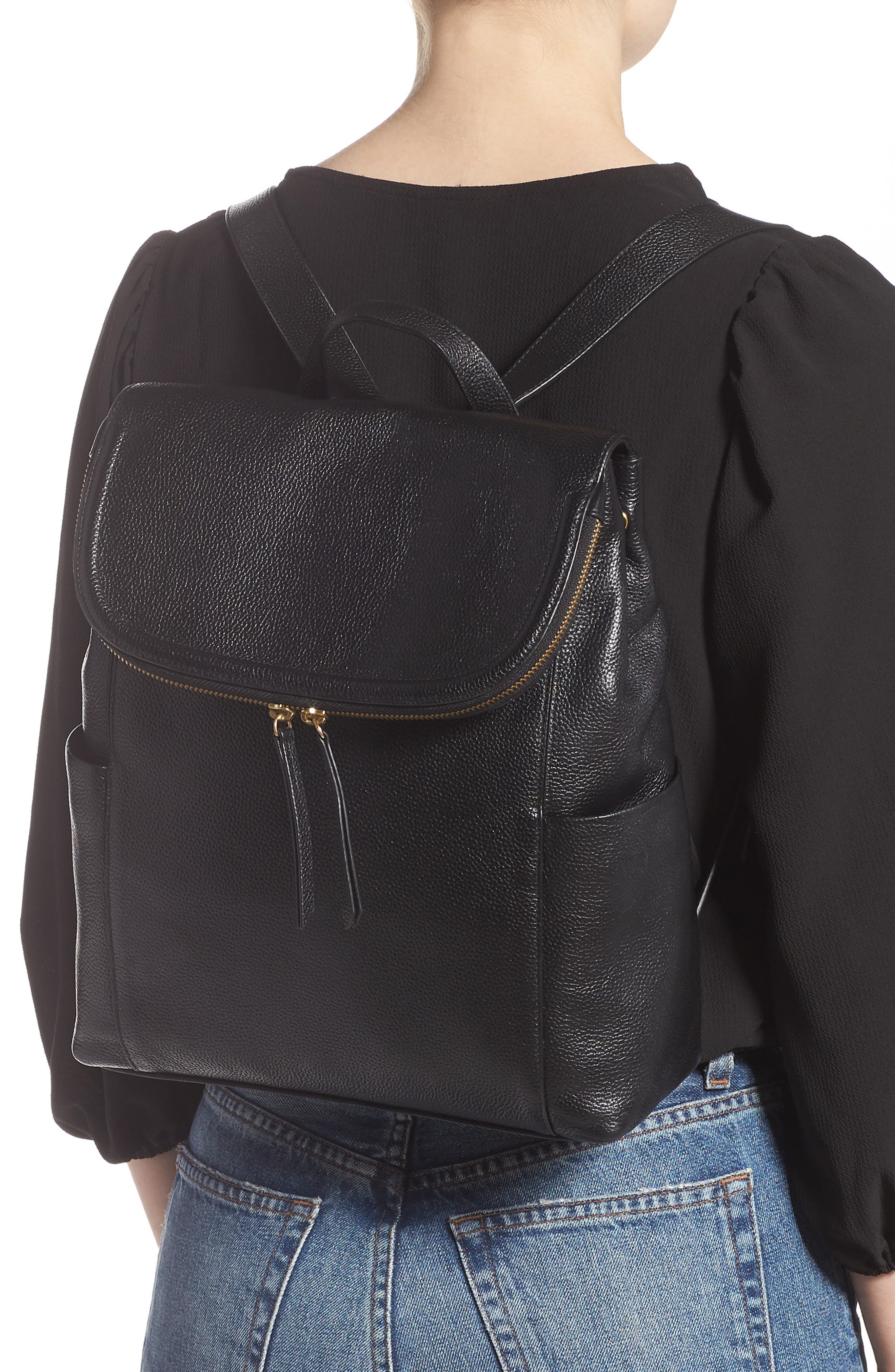 NORDSTROM Reah Leather Backpack, Alternate, color, BLACK