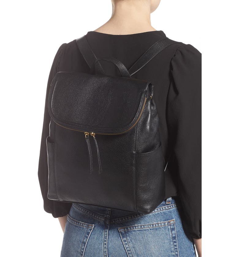 NORDSTROM Reah Leather Backpack, Alternate, color, BLACK
