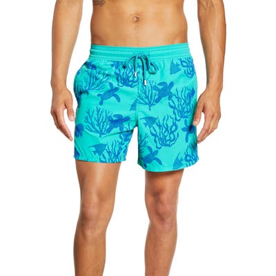 Vilebrequin Moorea Coral Turtles Flocked Swim Trunks, Green