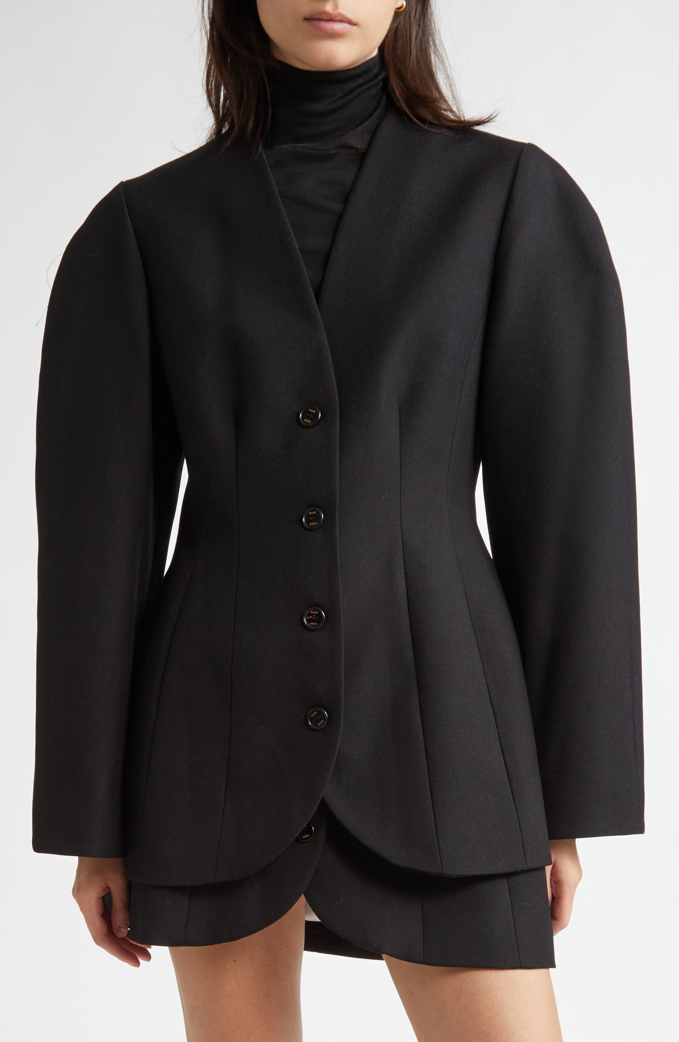 EENK Hourglass Oversize Sleeve Wool Jacket in Black 