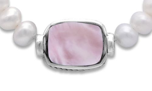 Samuel B. Sterling Silver Pink Mother-of-pearl Station 7–8mm Pearl Necklace In Pink/white