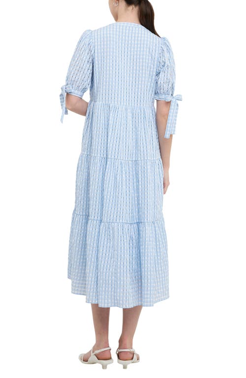 Shop English Factory Gingham Tiered Midi Dress In Ocean Blue