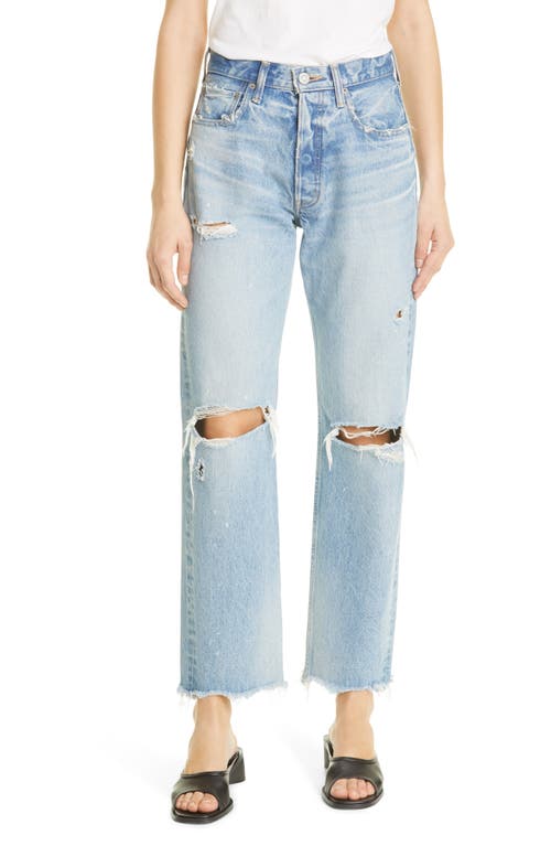 Odessa Distressed Wide Straight Leg Jeans in Blue