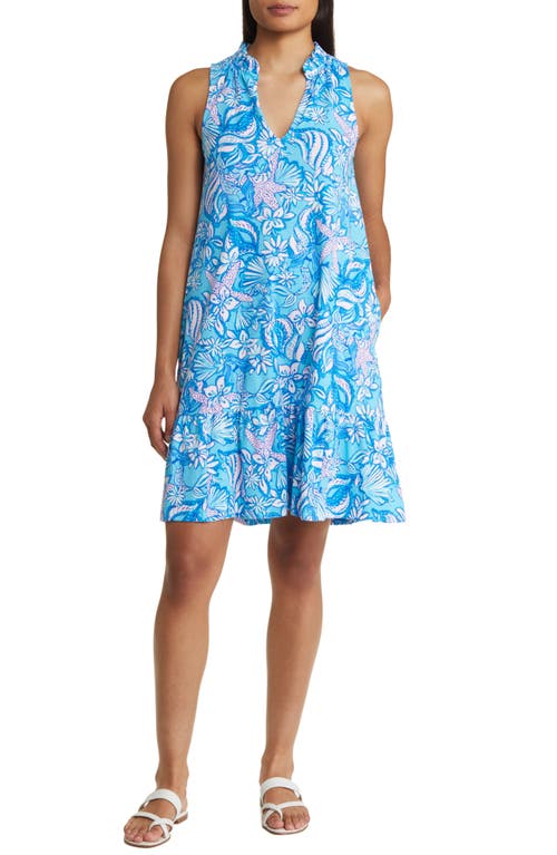 Lilly Pulitzer Malone Shell Print Sleeveless Cotton Shift Dress in Amalfi Blue Sound Sirens