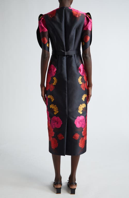 Shop Erdem Floral Print Tulip Sleeve Twill Dress In Black