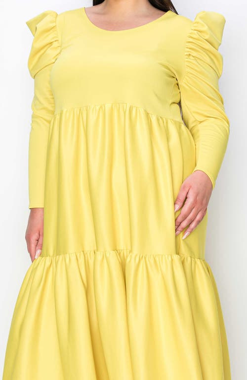 Shop L I V D Isabel Long Sleeve Tiered Maxi Dress In Yellow