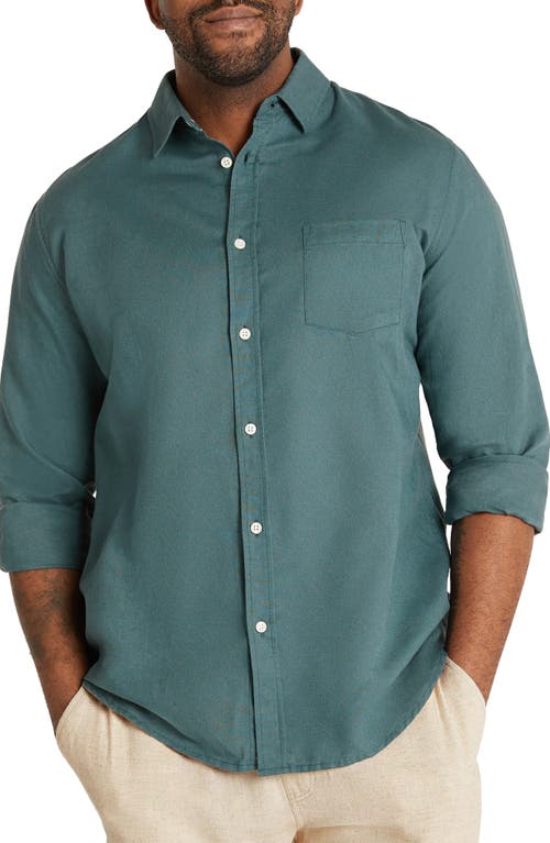 Johnny Bigg Anders Linen & Cotton Button-Up Shirt in Teal at Nordstrom, Size 6X-Large