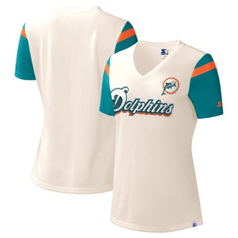 Women's Majestic White/Aqua Miami Dolphins Lace-Up V-Neck T-Shirt 