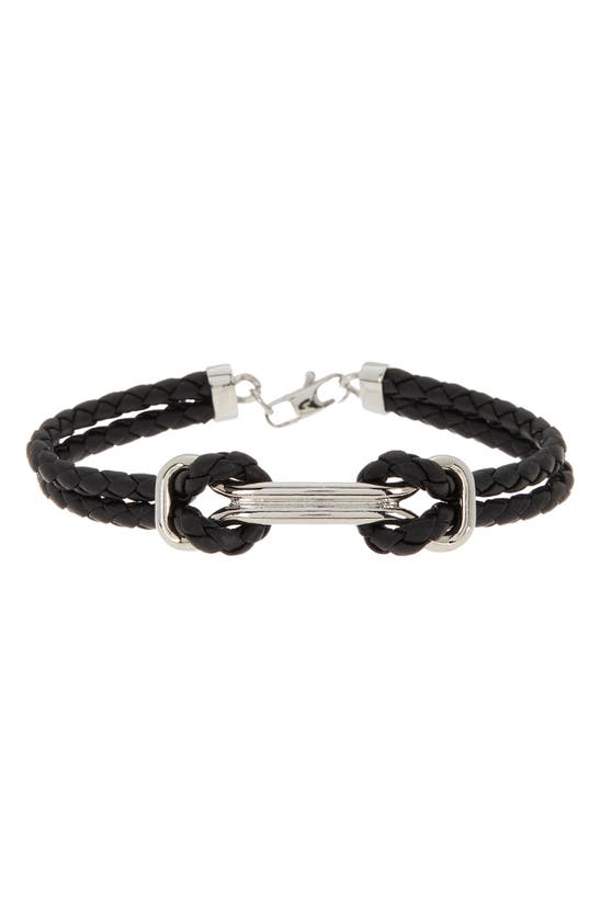 Ike Behar Leather Rope Id Bracelet In Black