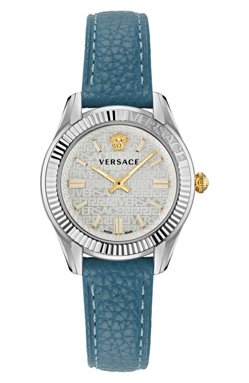 Versace Greca Time Leather Strap Watch, 35mm in Stainless Steel at Nordstrom